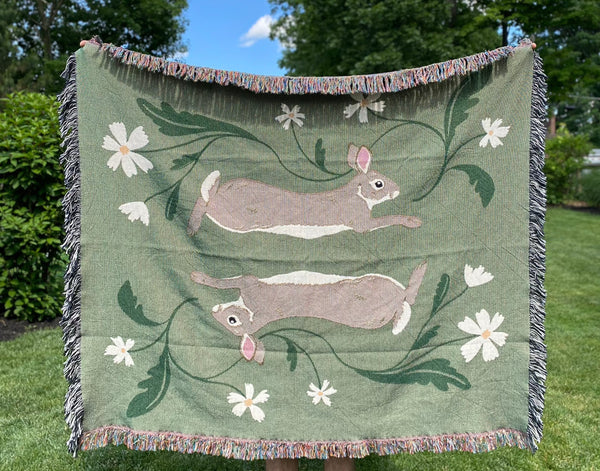 Bunnies & Cosmos ~ Woven Tapestry Blanket