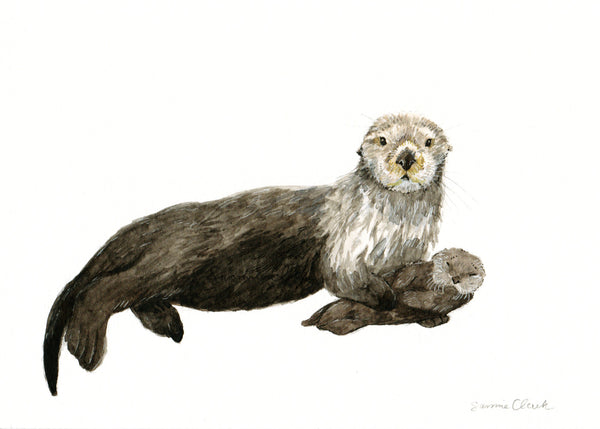 Sea Otter mother and pup ~ Watercolor Painting
