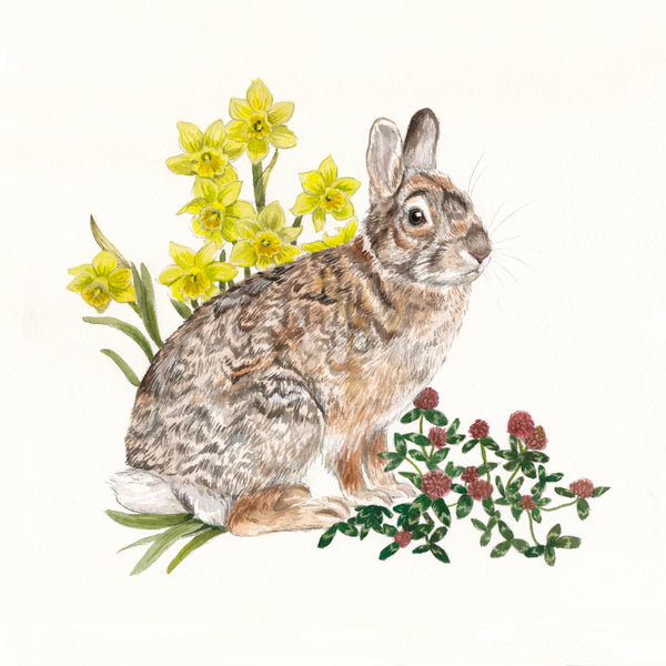 Cottontail & Flowers ~ Original Watercolor