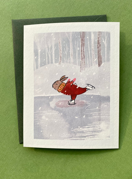 Ice-skating Bunny ~ Greeting Card