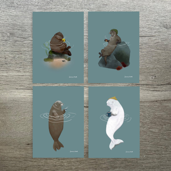 Set of 4 coffee-time friends prints