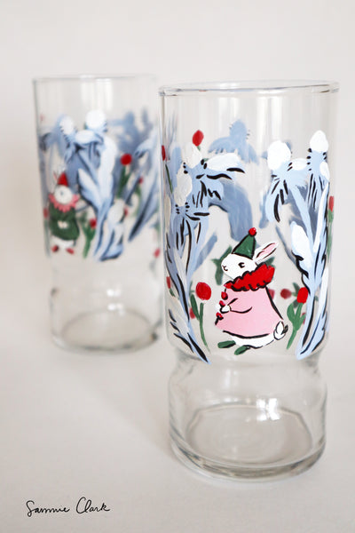 Bunny Elves ~ set of 2 hand-painted glasses