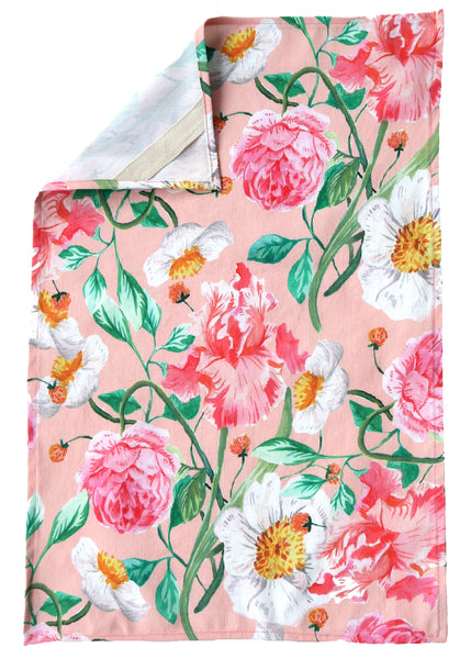 Pink Floral ~ Linen/Canvas Tea Towel