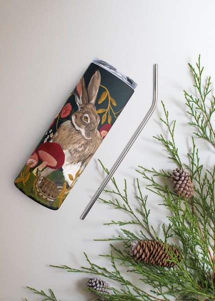 Floral Hare Tumbler with Lid & Straw