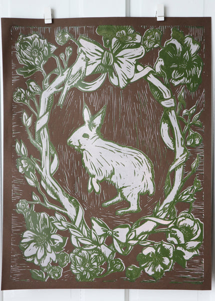 Bunny Linocut- Moss & Blossom