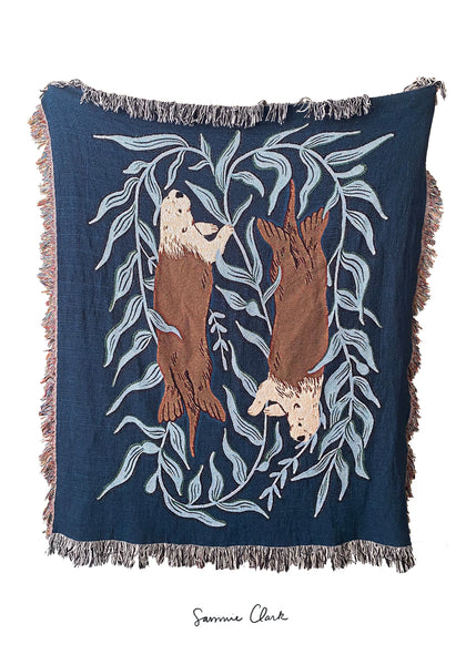 Sea Otters Woven Tapestry Blanket