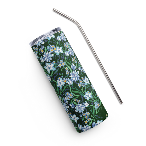 Blue Floral Tumbler with Lid & Straw